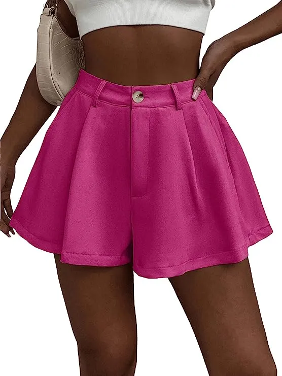 Summer Chic Yellow High Waist Pleated Shorts