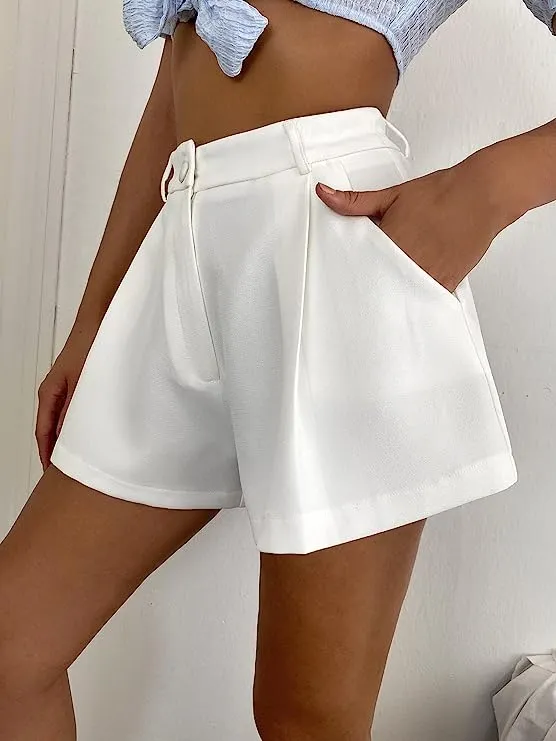 Summer Chic Yellow High Waist Pleated Shorts