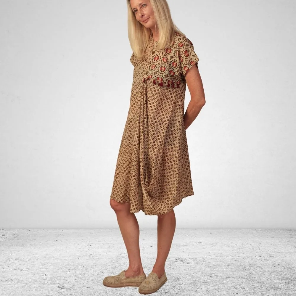The Asma Dress | Breathable Cotton | Casual Dress | Block Printed | Beige