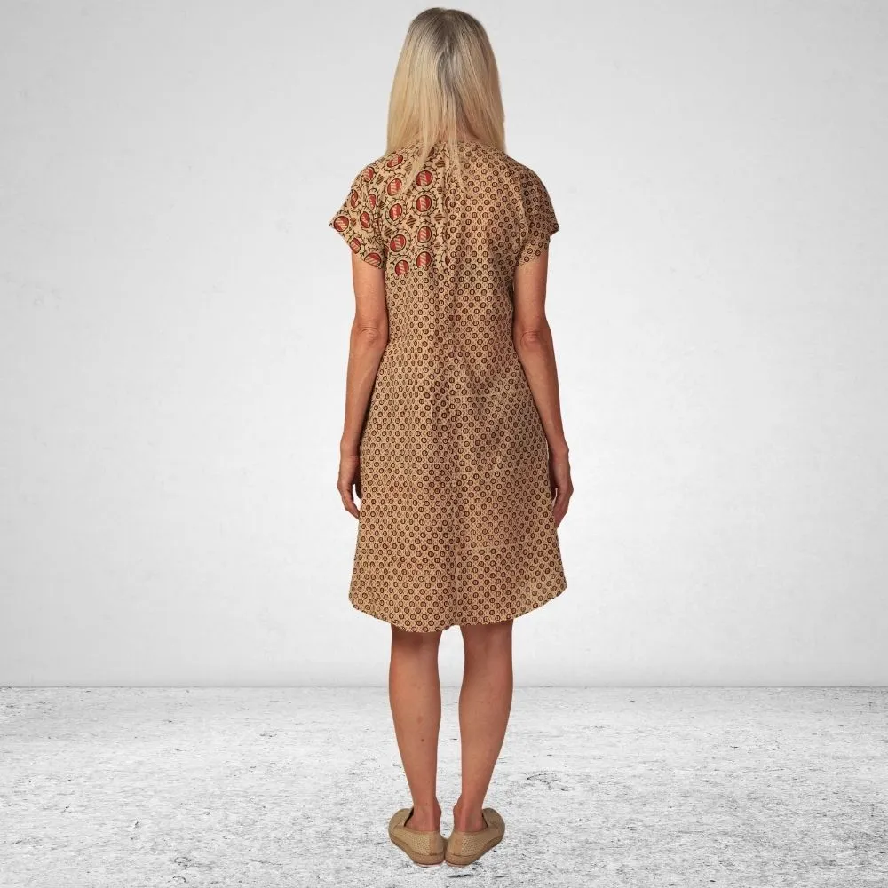 The Asma Dress | Breathable Cotton | Casual Dress | Block Printed | Beige