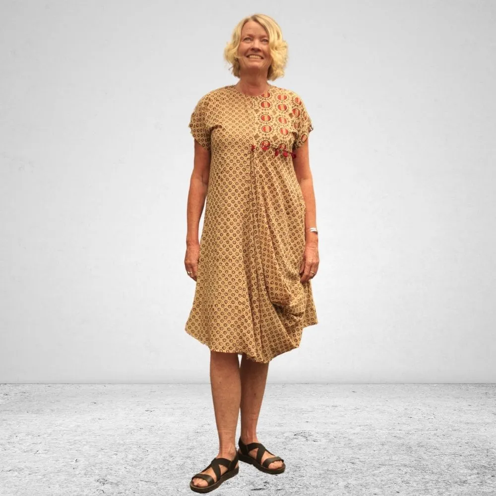 The Asma Dress | Breathable Cotton | Casual Dress | Block Printed | Beige