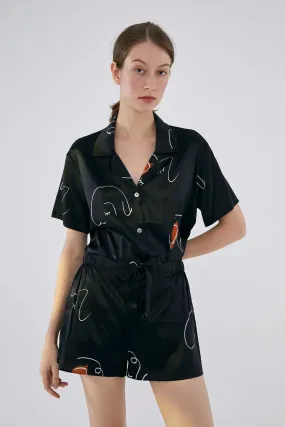 The Dream Short Silk Pajamas Set - Black