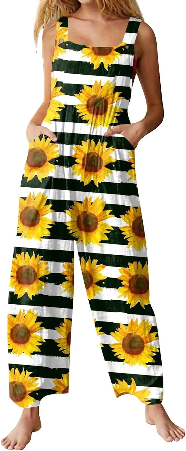 Trendy Jumpsuits for Women, Loose Floral Boho Beach Vacation Spring Womens Romper