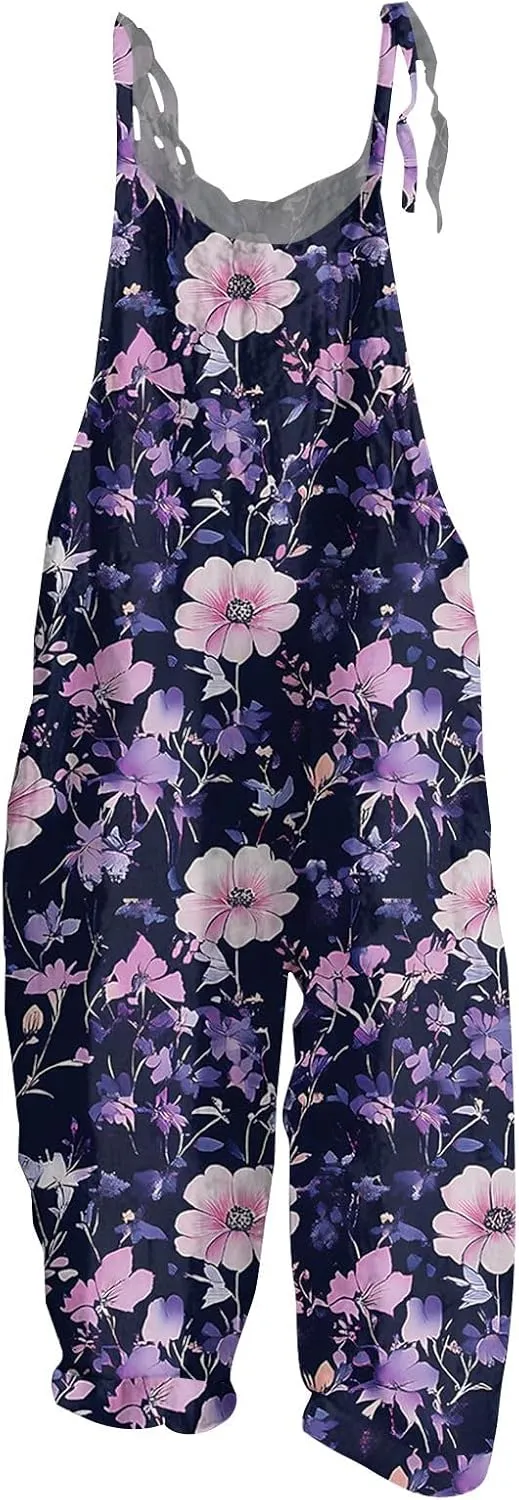 Trendy Womens Jumpsuit, Wide Leg Fashion Casual Loose Beach Vacation Rompers for Women