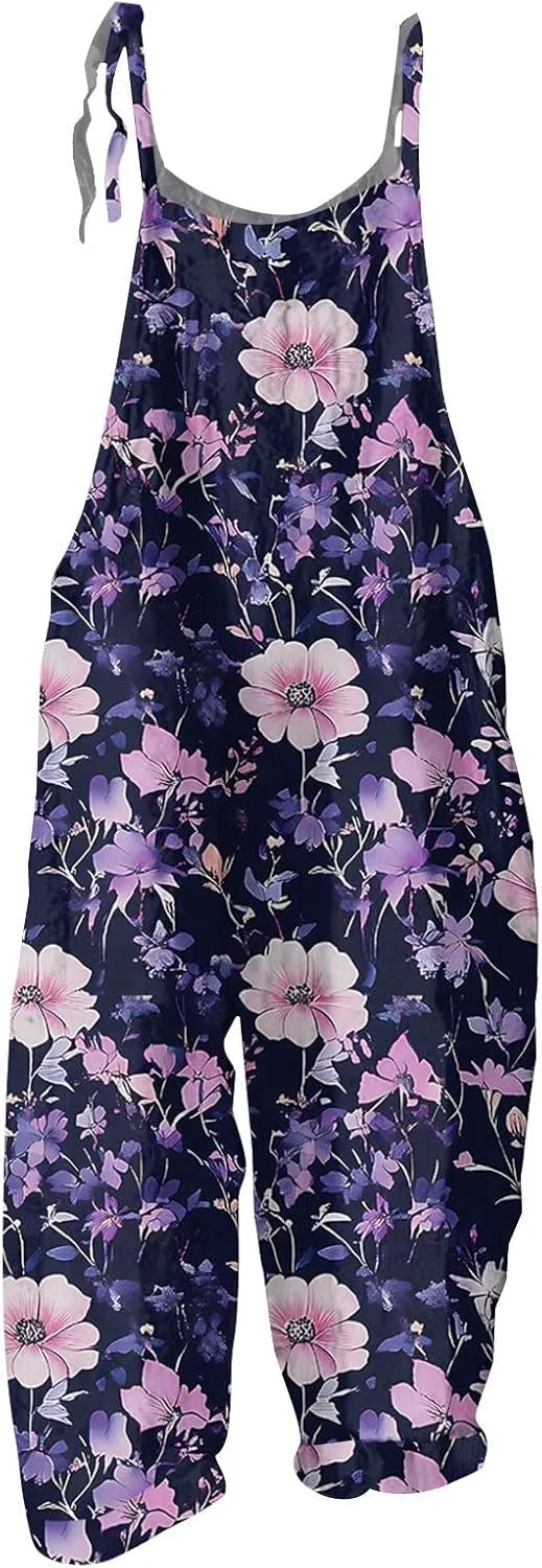 Trendy Womens Jumpsuit, Wide Leg Fashion Casual Loose Beach Vacation Rompers for Women