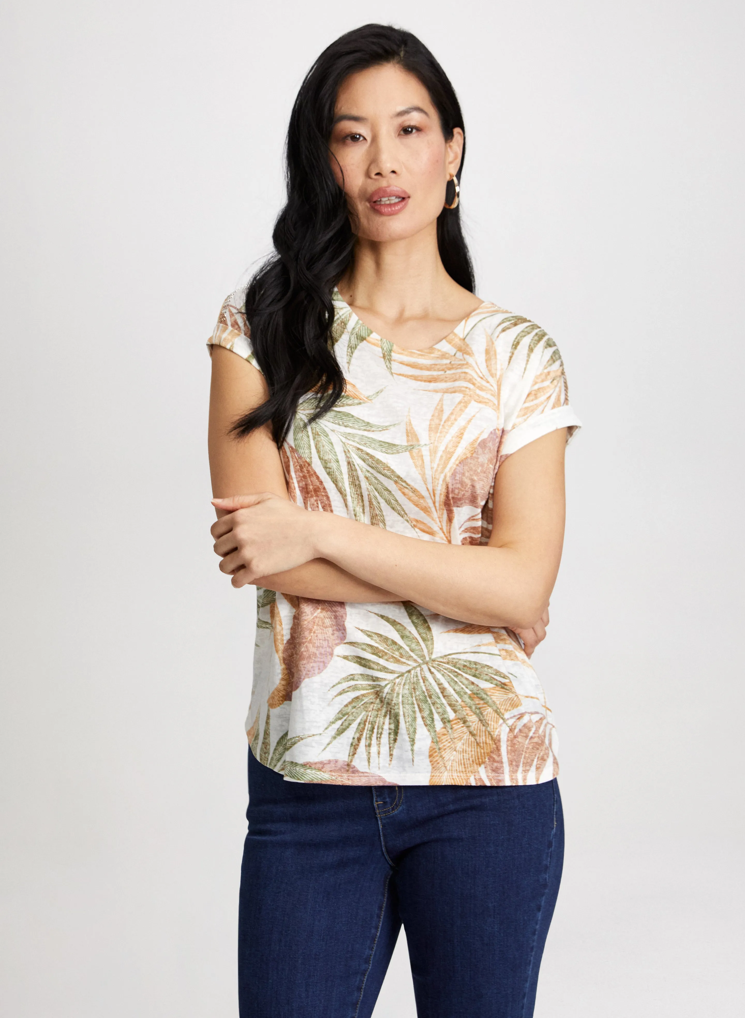 Tropical Print Burnout Tee