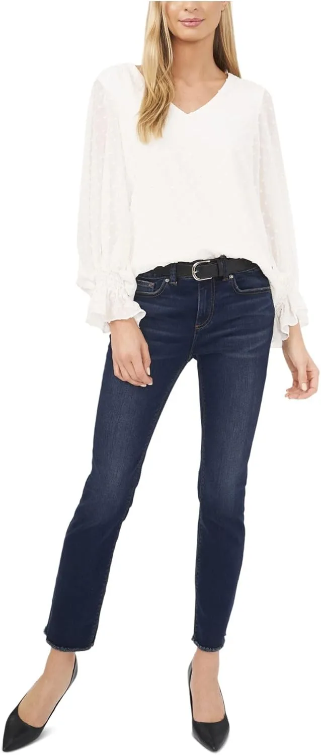 Vince Camuto Long Sleeve Smock Cuff Clip Dot V-Neck Blouse
