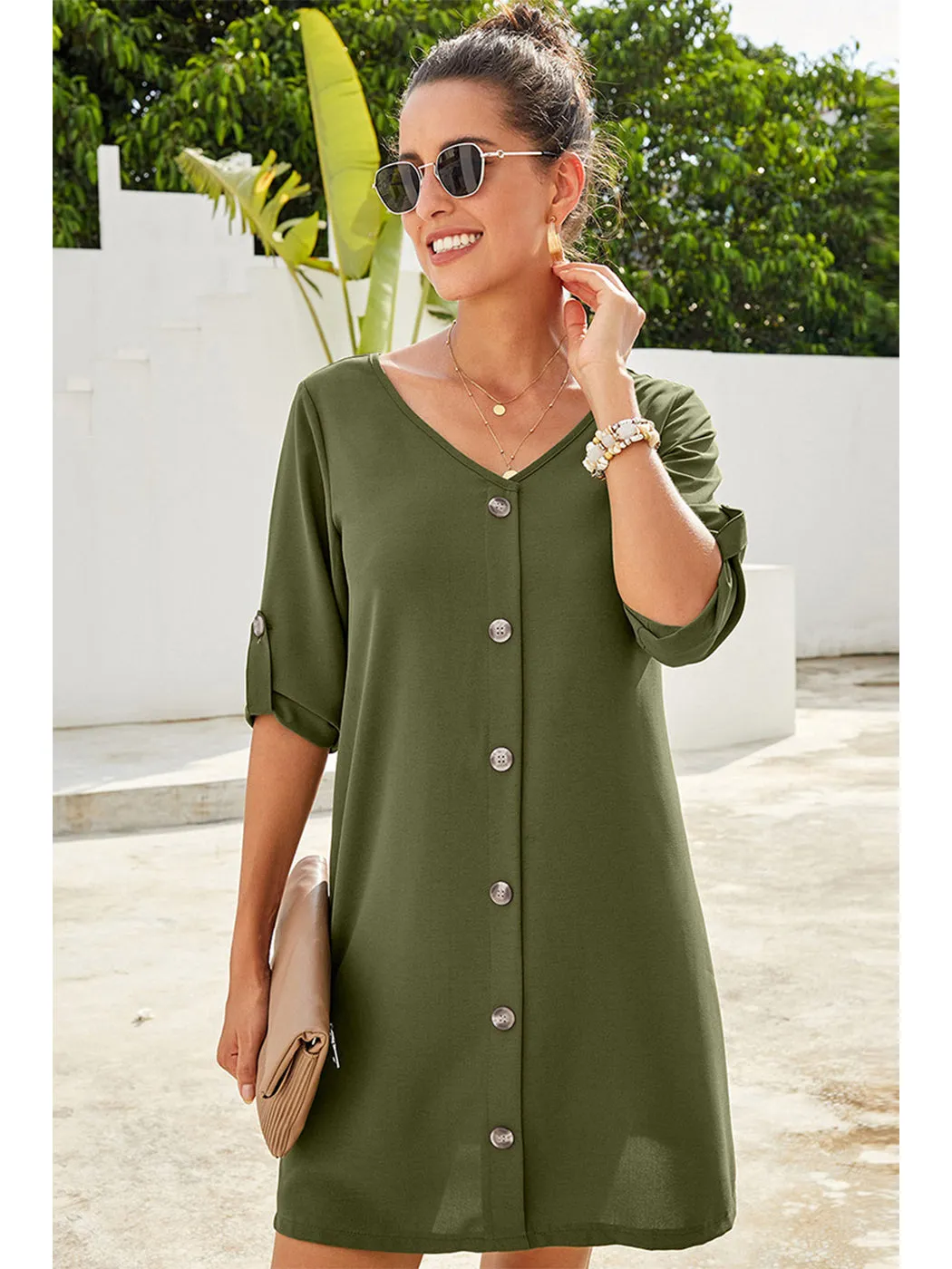 Vintage Flare Woven Button Down Dress