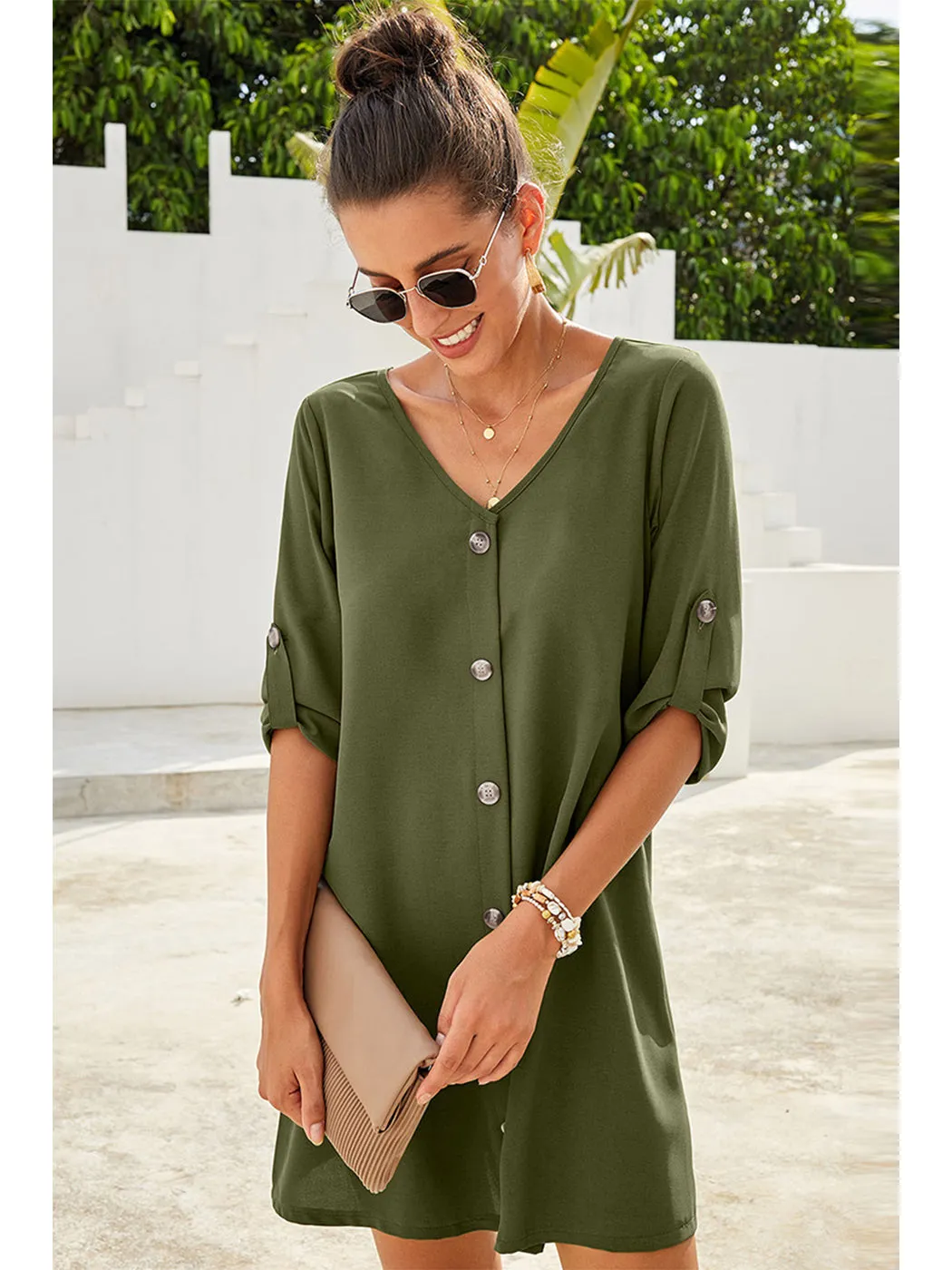 Vintage Flare Woven Button Down Dress