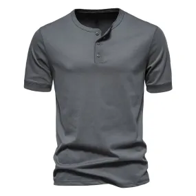 West Louis™ Men Cotton Henley Collar Solid Color Short Sleeve T Shirt