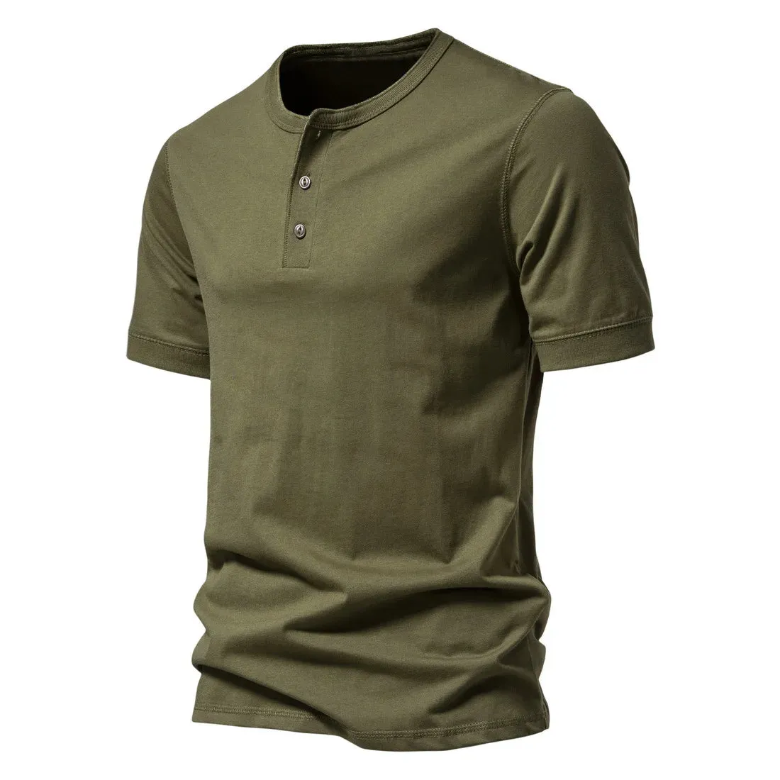 West Louis™ Men Cotton Henley Collar Solid Color Short Sleeve T Shirt