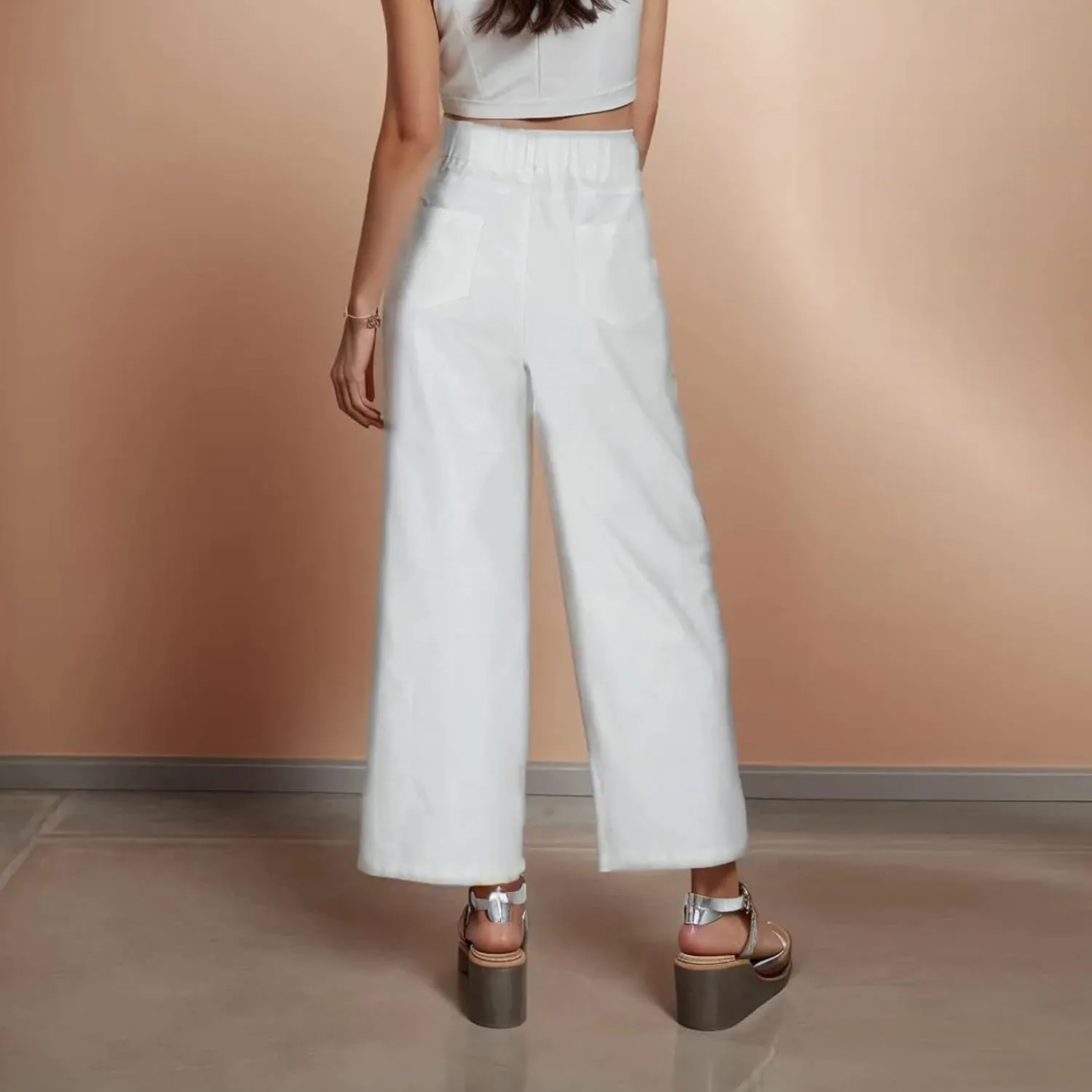 Wide Leg Jeans for Women Elastic High Waisted Pull On Baggy Jeans Comfy Casual Stretchy Denim Pants with Pockets