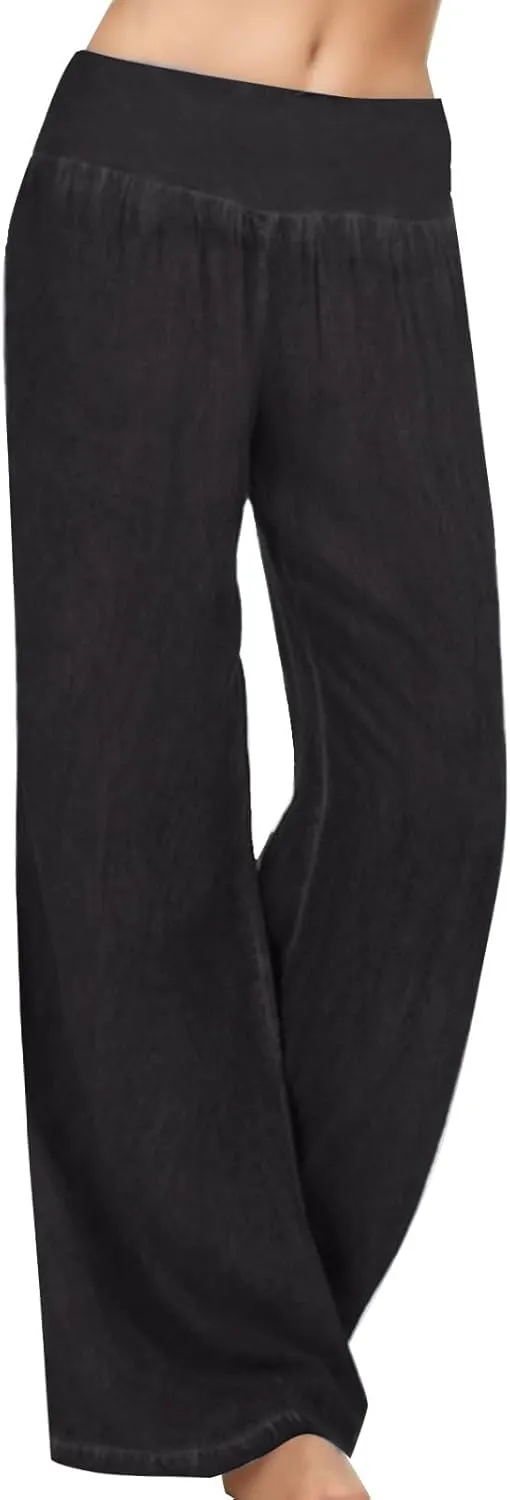 Wide Leg Jeans for Women Elastic High Waisted Pull On Baggy Jeans Comfy Casual Stretchy Denim Pants with Pockets