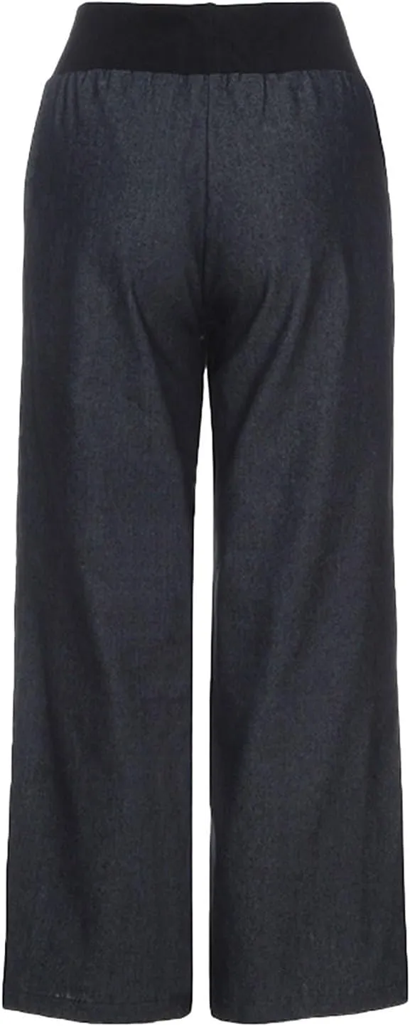 Wide Leg Jeans for Women Elastic High Waisted Pull On Baggy Jeans Comfy Casual Stretchy Denim Pants with Pockets