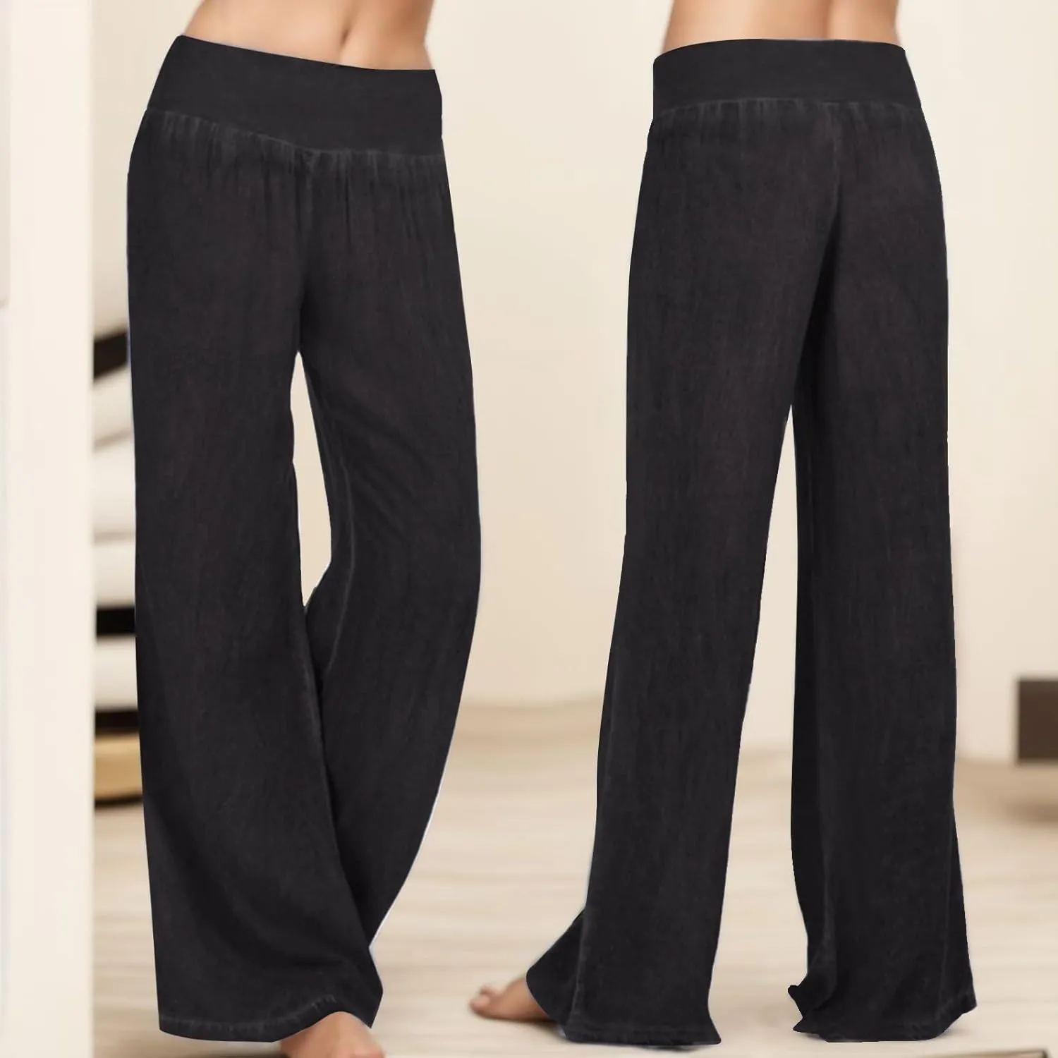 Wide Leg Jeans for Women Elastic High Waisted Pull On Baggy Jeans Comfy Casual Stretchy Denim Pants with Pockets