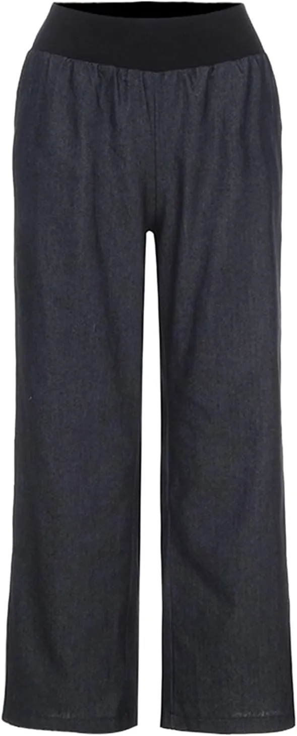 Wide Leg Jeans for Women Elastic High Waisted Pull On Baggy Jeans Comfy Casual Stretchy Denim Pants with Pockets