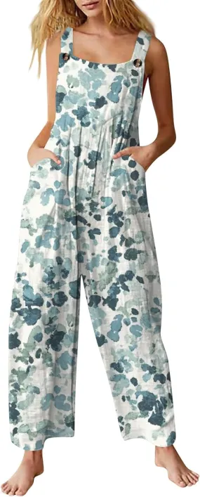 Wide Leg One Piece Jumpsuits for Women, Casual Vacation Loose Beach Fashion Boho Womens Romper