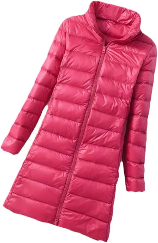 Winter Womens Down Jackets Long Ultra Light Thin Casual Puffer Coat Slim Remove Hooded Parka