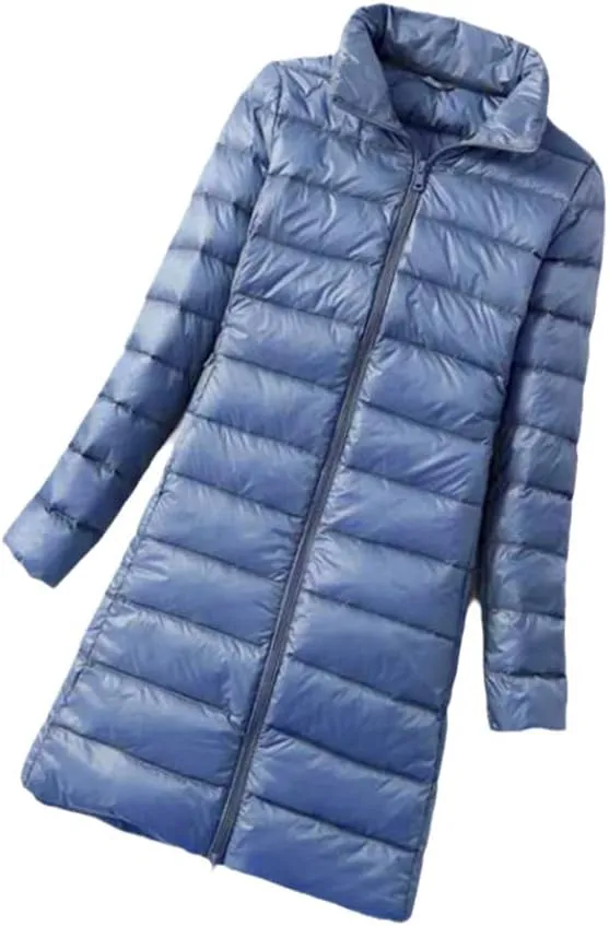 Winter Womens Down Jackets Long Ultra Light Thin Casual Puffer Coat Slim Remove Hooded Parka