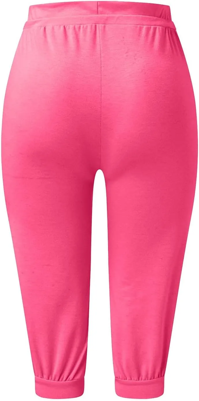 Womens Capri Pants 2025 Drawstring Lounge Pants Comfy Workout Capris Sweatpants with Pockets