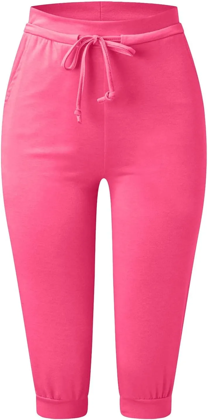 Womens Capri Pants 2025 Drawstring Lounge Pants Comfy Workout Capris Sweatpants with Pockets