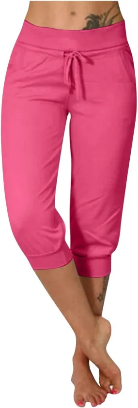 Womens Capri Pants 2025 Drawstring Lounge Pants Comfy Workout Capris Sweatpants with Pockets
