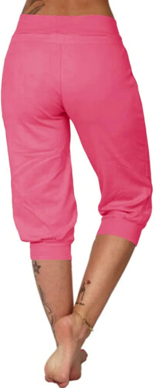 Womens Capri Pants 2025 Drawstring Lounge Pants Comfy Workout Capris Sweatpants with Pockets
