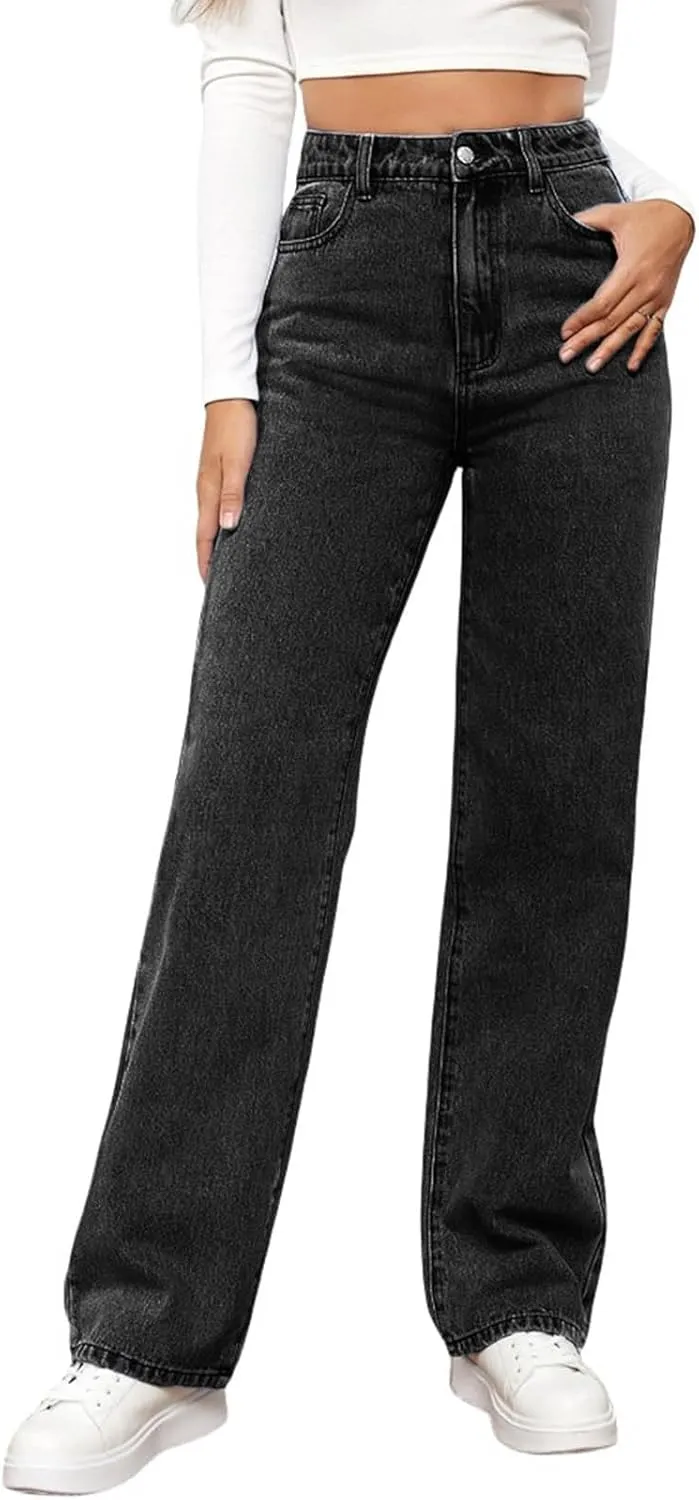 Women's Casual High Waisted Wide Leg Jeans Casual Stretch Comfy Classic Denim Pants