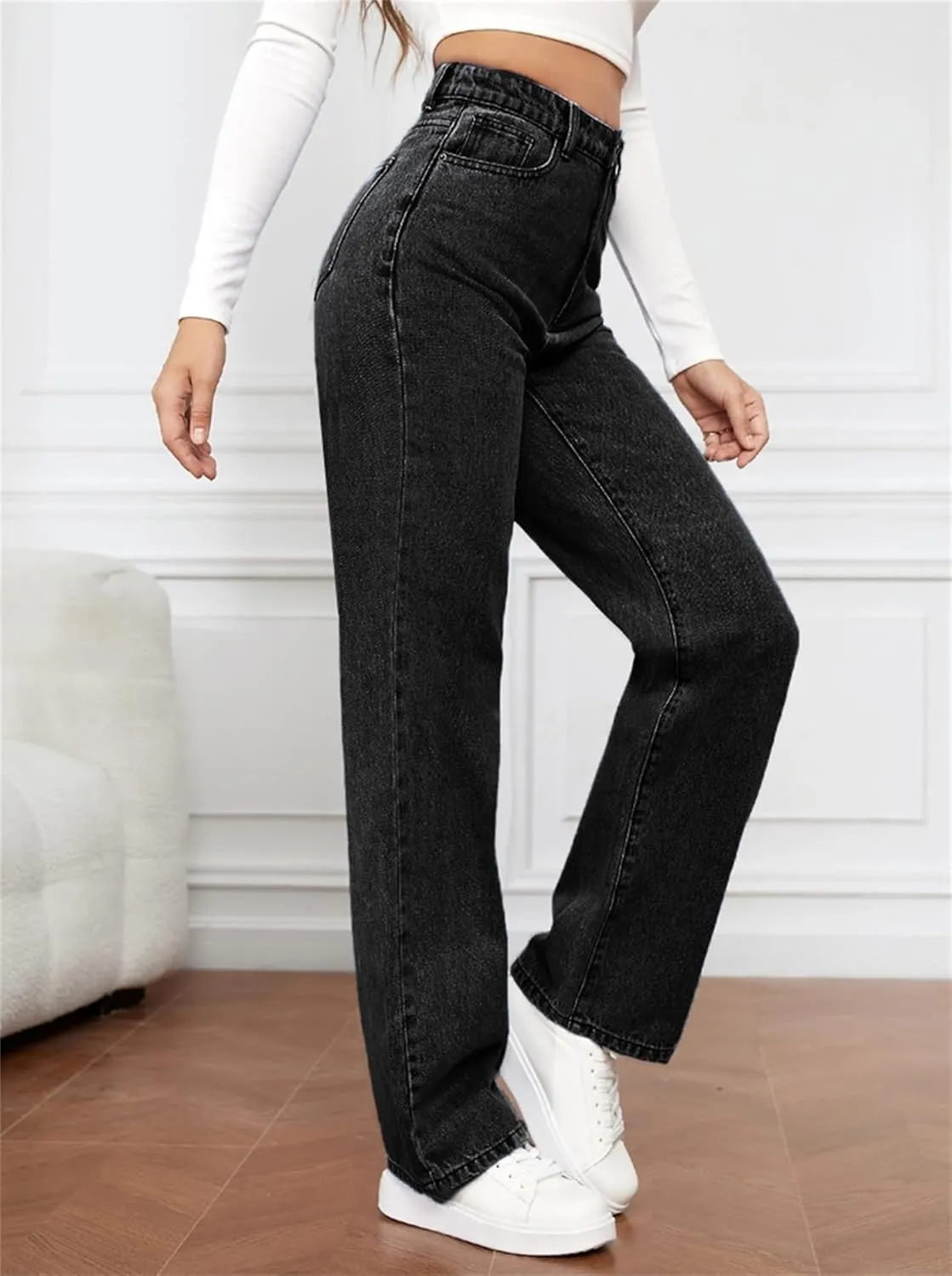 Women's Casual High Waisted Wide Leg Jeans Casual Stretch Comfy Classic Denim Pants