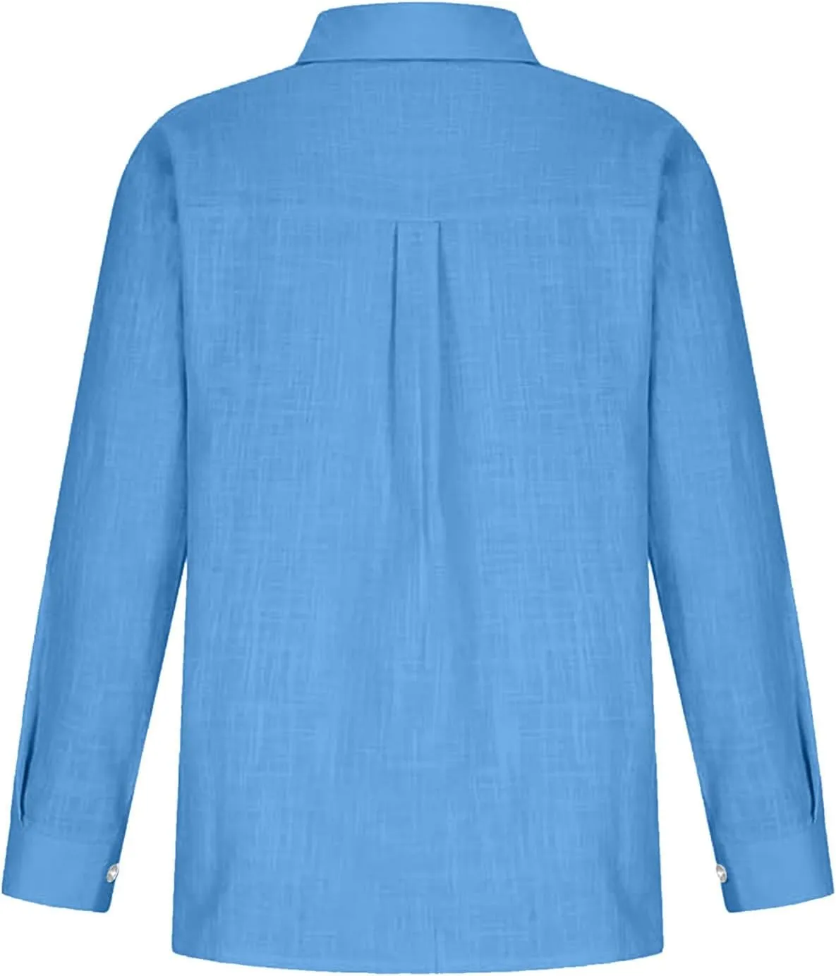 Women's Cotton Linen Shirt 1/4 Button Neck Blouse Long Sleeve Tunic Tops Loose Fit Tee Spring Summer Casual T-Shirt