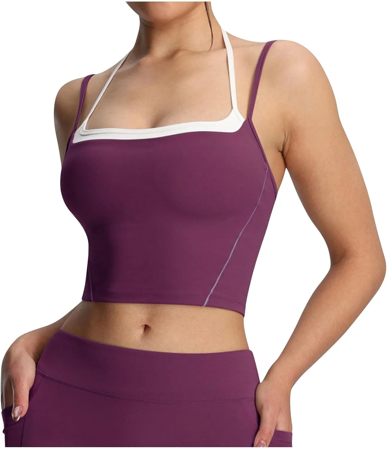 Women's Halter Neck Going Out Crop Tops 2025 Summer Quick Dry Athletic Yoga Shirts Spaghetti Strap Sleeveless Tank Top
