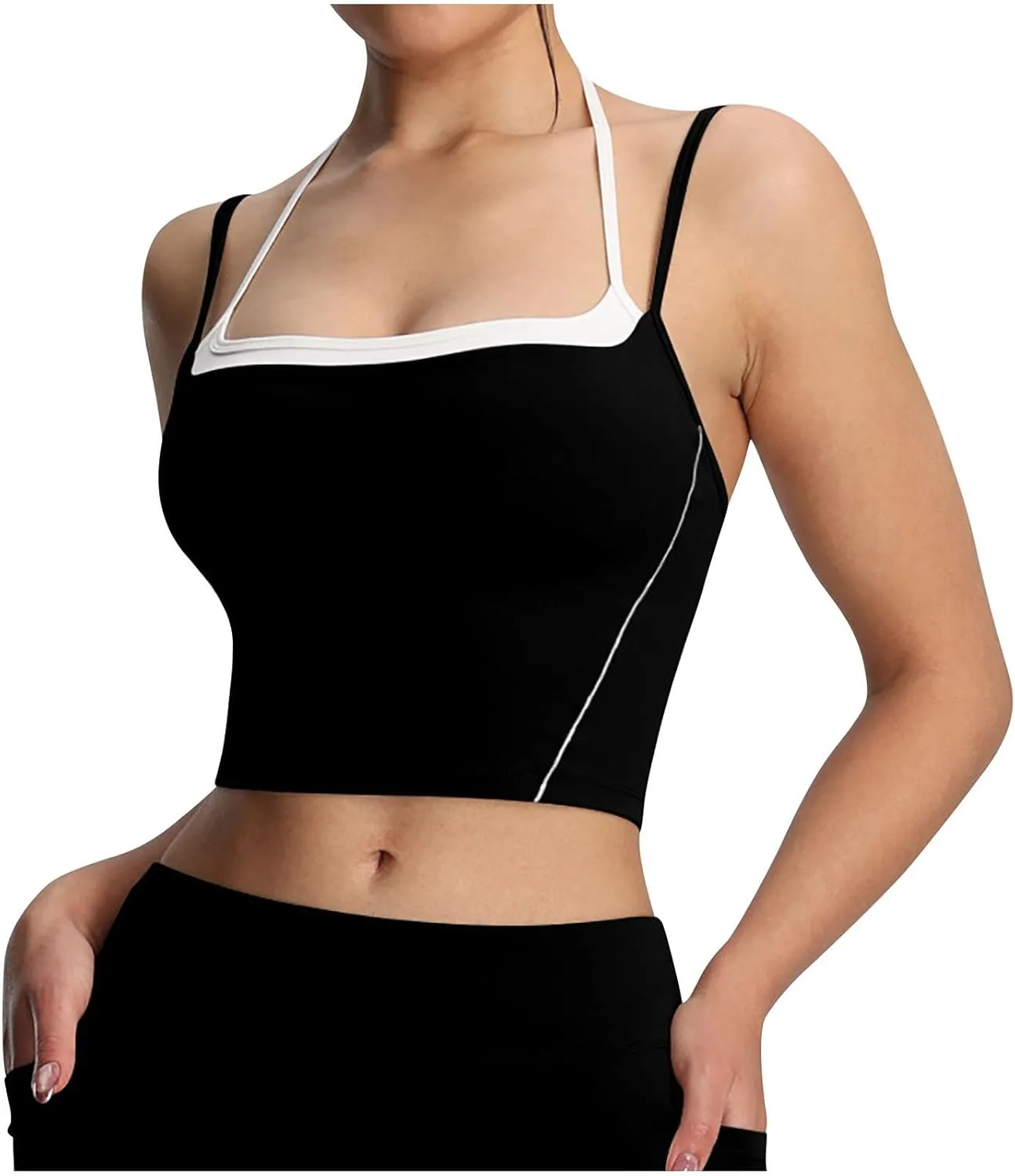 Women's Halter Neck Going Out Crop Tops 2025 Summer Quick Dry Athletic Yoga Shirts Spaghetti Strap Sleeveless Tank Top