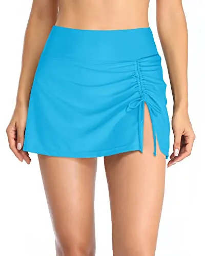 Women's High Waisted Swim Skirt With Built In Brief And Tummy Control-Light Blue