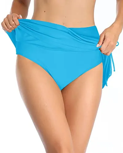 Women's High Waisted Swim Skirt With Built In Brief And Tummy Control-Light Blue