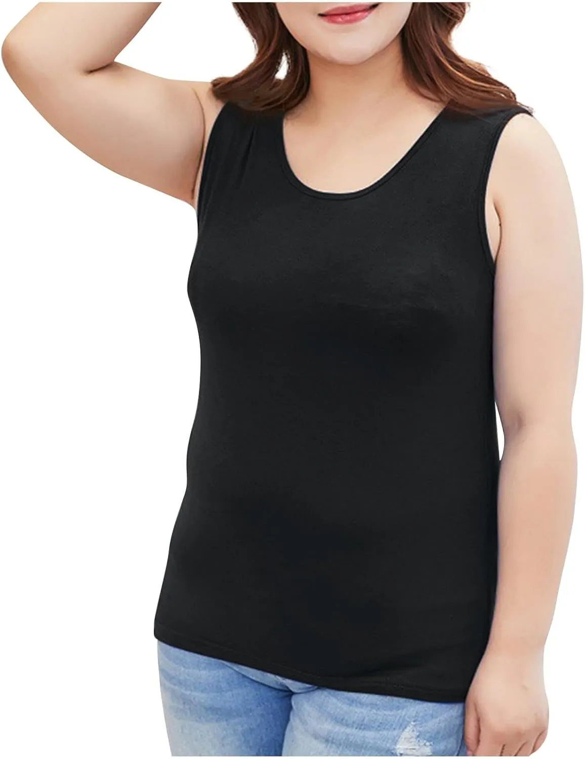 Women's Plus Size Round Neck Tank Tops Sleeveless Solid Color Tee Shirts Casual Loose 2025 Summer Lightweight Clothes