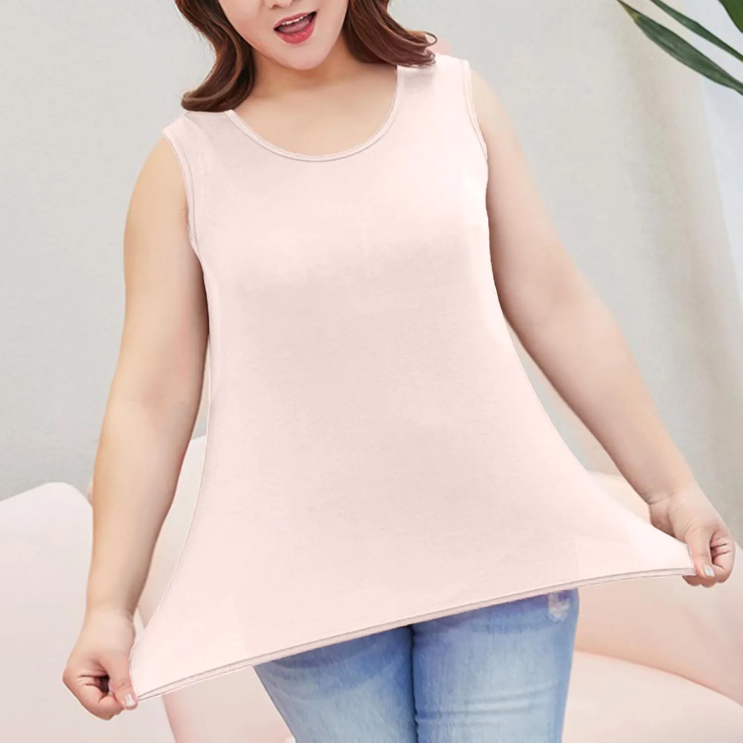 Women's Plus Size Round Neck Tank Tops Sleeveless Solid Color Tee Shirts Casual Loose 2025 Summer Lightweight Clothes