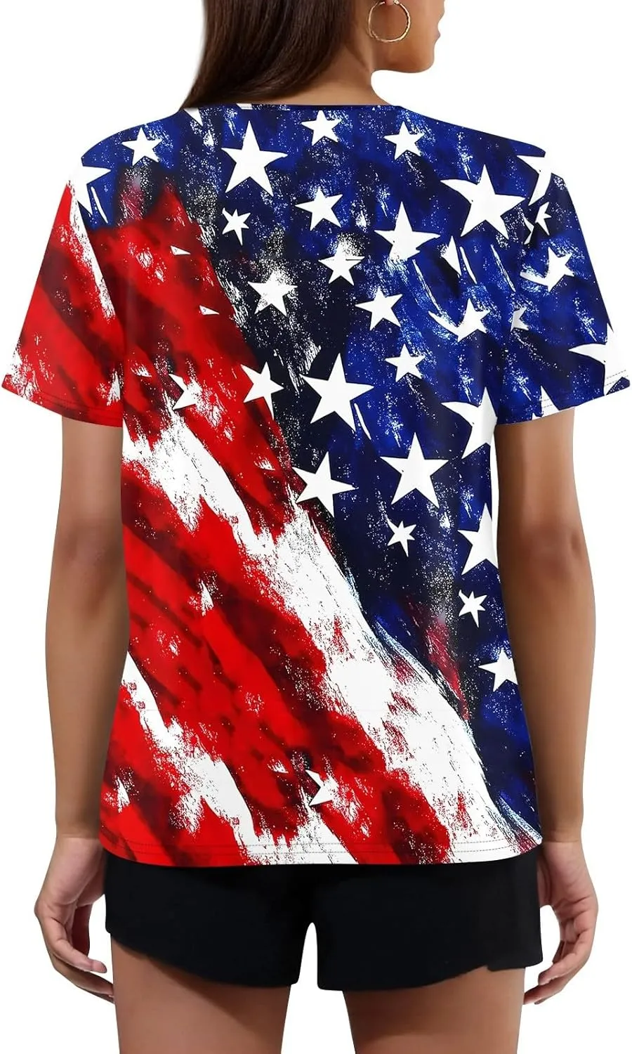 Womens Summer Tops Casual V Neck Star Print Short Sleeve Blouse Summer Fashion Loose Fit Shirts for Everyday Wear
